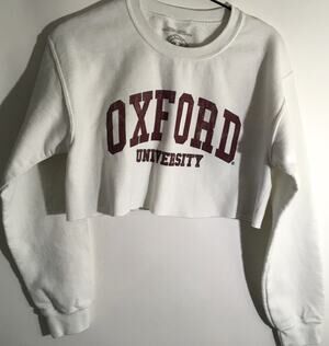 Oxford University Women's Size Small White Cropped College Pullover Sweatshirt
